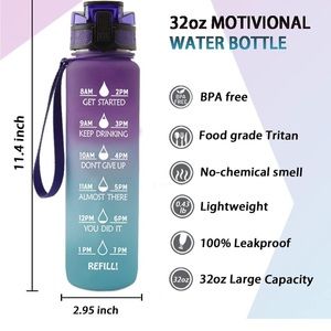NWT TACGEA Leakproof Sports Motivational Water Bottle With Time Marker to Drink